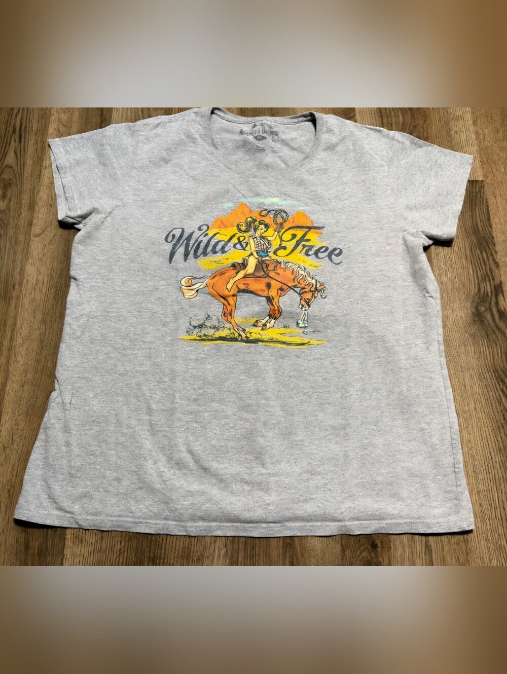 Womens Western Cowgirl Wild And Free Grey T Shirt By Northern Outpost Sz XL